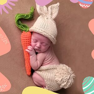 Newborn Photography Props Rabbit Outfit Baby Photoshoot Props Outfits Bunny Crochet Costume Baby Photo Prop Rabbit Hat Diaper Carrot Set 0-6 Months Baby Bunny Photo Prop for Easter Gift(Rabbit Outfit)