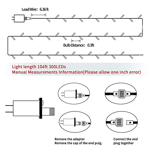 104ft 300 LED Halloween Outdoor String Lights with Remote, Waterproof Warm Yellow Plug in Fairy Light, 8 Modes Timer Twinkle Lighting for Bedroom Indoor Holiday Wedding Party Decoration