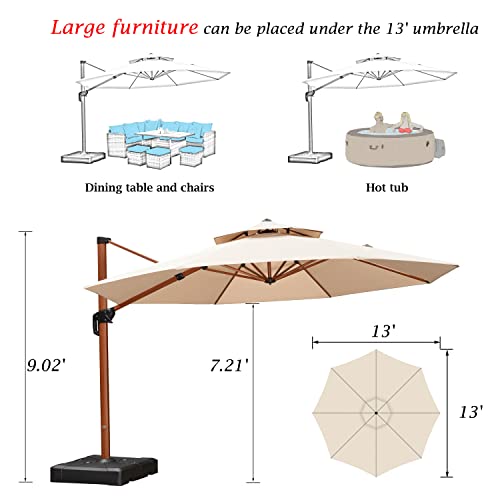 PURPLE LEAF 13ft Patio Umbrella Outdoor Round Umbrella Large Cantilever Umbrella Windproof Offset Umbrella Heavy Duty Sun Umbrella for Garden Deck Pool Patio, Beige