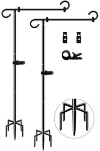 whoonba 51 inch tall garden flag stand holder with 5 prong base, yard flag pole holder for 12×18 outdoor small flag decor with two spring stoppers and a tiger clip, 2 pack