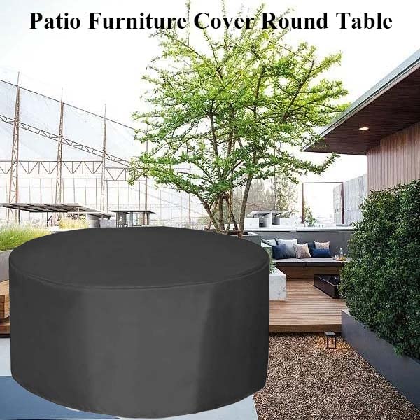 Round Garden Furniture Covers Waterproof 126x37in, Patio Furniture Covers Waterproof, Circular Outdoor Furniture Set Covers, 420D Heavy Duty Oxford Fabric Garden Table Cover, with Storage Bag