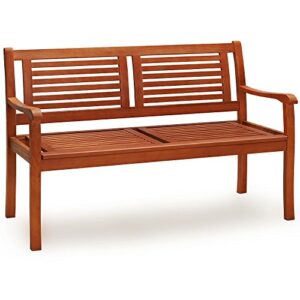 cucunu outdoor patio bench eucalyptus wood with sturdy armrests and back for garden front porch 350 lbs weight capacity 2-seater outdoor furniture park benches small wooden chair natural oiled