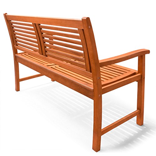 cucunu Outdoor Patio Bench Eucalyptus Wood with Sturdy Armrests and Back for Garden Front Porch 350 Lbs Weight Capacity 2-Seater Outdoor Furniture Park Benches Small Wooden Chair Natural Oiled