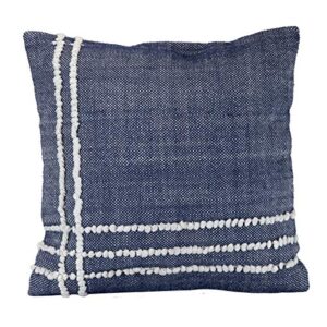 foreside home & garden fipl09799 blue hand woven 18×18 outdoor decorative throw pillow with pulled curly yarn accents