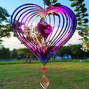 dinoneyi wind spinner outdoor metal 3d wind spinner hanging yard garden decor gifts stainless steel heart pattern spinners with 360° rotating hook