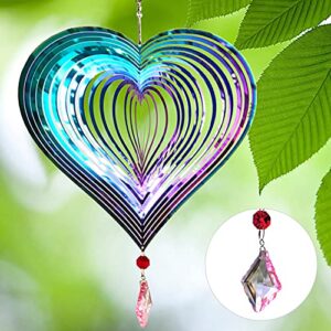 Dinoneyi Wind Spinner Outdoor Metal 3D Wind Spinner Hanging Yard Garden Decor Gifts Stainless Steel Heart Pattern Spinners with 360° Rotating Hook