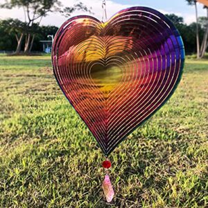 Dinoneyi Wind Spinner Outdoor Metal 3D Wind Spinner Hanging Yard Garden Decor Gifts Stainless Steel Heart Pattern Spinners with 360° Rotating Hook