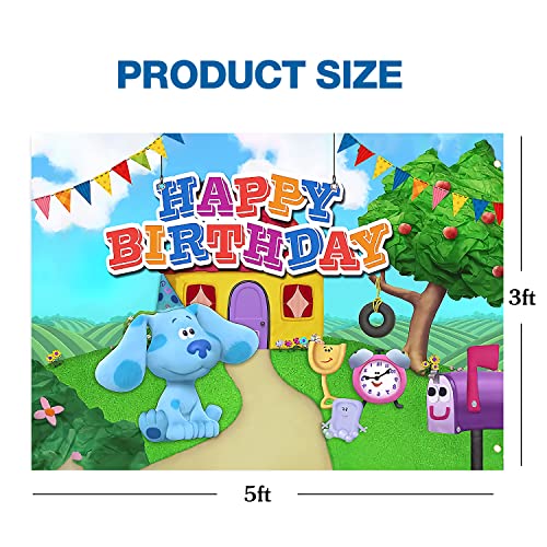 DELETO 5×3Ft Blue Dog Happy Birthday Backdrop Decorations Birthday Party Supplies Cute Blue Cartoon Puppy Banner (60" x 36")…