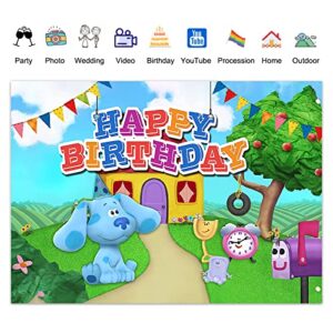 DELETO 5×3Ft Blue Dog Happy Birthday Backdrop Decorations Birthday Party Supplies Cute Blue Cartoon Puppy Banner (60" x 36")…