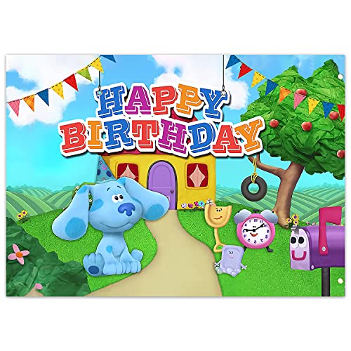 DELETO 5×3Ft Blue Dog Happy Birthday Backdrop Decorations Birthday Party Supplies Cute Blue Cartoon Puppy Banner (60" x 36")…