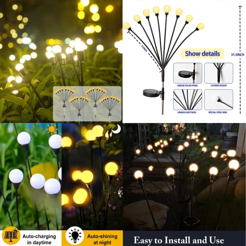 Merkia Solar Powered Garden Firefly Lights, New Upgraded 16LED Swaying Solar Lights Waterproof, Two Luminous Modes Solar Outdoor Lights, Yard Patio Pathway Decoration