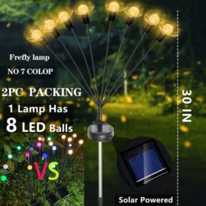 Merkia Solar Powered Garden Firefly Lights, New Upgraded 16LED Swaying Solar Lights Waterproof, Two Luminous Modes Solar Outdoor Lights, Yard Patio Pathway Decoration