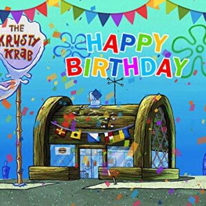 Cartoon Animation Spongebob Theme Photography Backdrop Children Happy 1st Birthday Party Decorations Banner The Krusty Krab Photo Background Vinyl 5x3ft Baby Shower Booth Studio Props