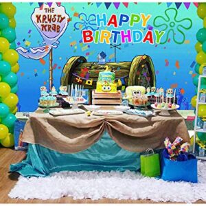 Cartoon Animation Spongebob Theme Photography Backdrop Children Happy 1st Birthday Party Decorations Banner The Krusty Krab Photo Background Vinyl 5x3ft Baby Shower Booth Studio Props