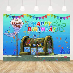 Cartoon Animation Spongebob Theme Photography Backdrop Children Happy 1st Birthday Party Decorations Banner The Krusty Krab Photo Background Vinyl 5x3ft Baby Shower Booth Studio Props