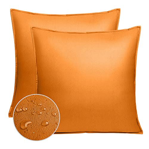 Uslif Outdoor Pillow Covers Waterproof Throw Pillowcase Square Outdoor Pillows for Patio Furniture Living Room Patio Tent Couch Farmhouse Pillow Cover 20x20 Inch Orange Water Proof Pack of 2