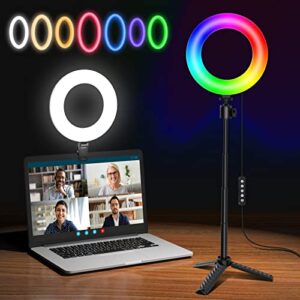 6.5" Ring Light for Computer Video Conference Lighting, Zoom Meetings. 29 Modes Dimmable Ringlight with Desk Tripod Stand and Clip. Laptop Webcam Light. Portable Selfie Light with RGB LED