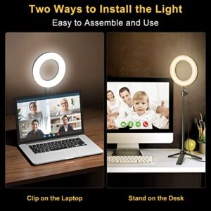 6.5" Ring Light for Computer Video Conference Lighting, Zoom Meetings. 29 Modes Dimmable Ringlight with Desk Tripod Stand and Clip. Laptop Webcam Light. Portable Selfie Light with RGB LED