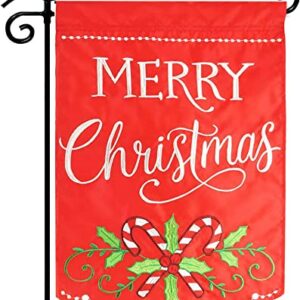 LAYOER Home Garden Flag 12 x 18 Inch Decorative Applique Embroidered Merry Christmas Candy Cane