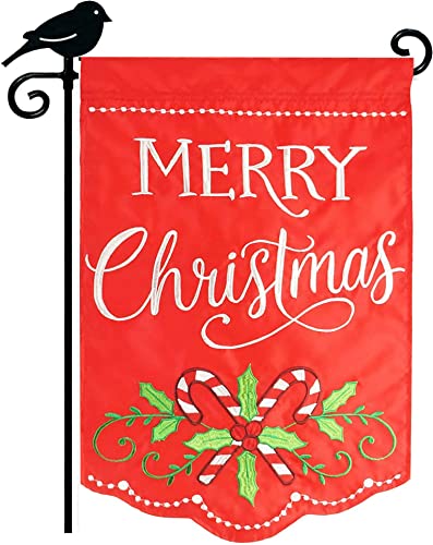 LAYOER Home Garden Flag 12 x 18 Inch Decorative Applique Embroidered Merry Christmas Candy Cane