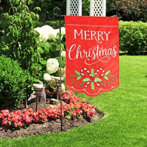 LAYOER Home Garden Flag 12 x 18 Inch Decorative Applique Embroidered Merry Christmas Candy Cane