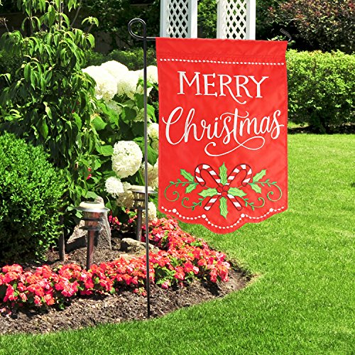 LAYOER Home Garden Flag 12 x 18 Inch Decorative Applique Embroidered Merry Christmas Candy Cane