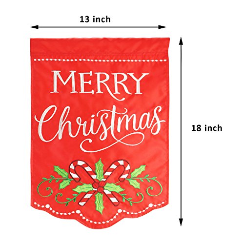 LAYOER Home Garden Flag 12 x 18 Inch Decorative Applique Embroidered Merry Christmas Candy Cane