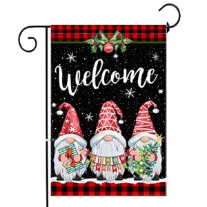 pinata winter garden flag 12×18 double sided, christmas flag for outdoor, gnomes welcome yard flags for outside, buffalo plaid christmas flag, holiday banner outdoor decoration