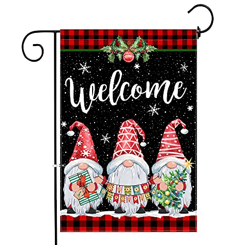 Pinata Winter Garden Flag 12x18 Double Sided, Christmas Flag for Outdoor, Gnomes Welcome Yard Flags for Outside, Buffalo Plaid Christmas Flag, Holiday Banner Outdoor Decoration
