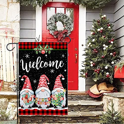 Pinata Winter Garden Flag 12x18 Double Sided, Christmas Flag for Outdoor, Gnomes Welcome Yard Flags for Outside, Buffalo Plaid Christmas Flag, Holiday Banner Outdoor Decoration