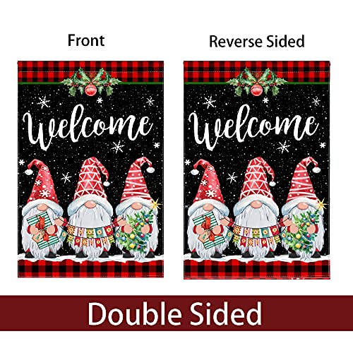 Pinata Winter Garden Flag 12x18 Double Sided, Christmas Flag for Outdoor, Gnomes Welcome Yard Flags for Outside, Buffalo Plaid Christmas Flag, Holiday Banner Outdoor Decoration