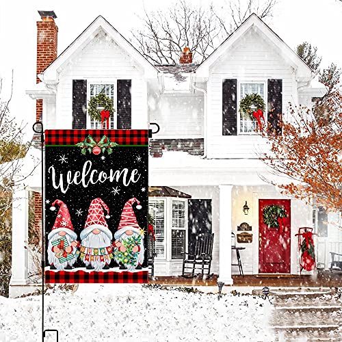 Pinata Winter Garden Flag 12x18 Double Sided, Christmas Flag for Outdoor, Gnomes Welcome Yard Flags for Outside, Buffalo Plaid Christmas Flag, Holiday Banner Outdoor Decoration