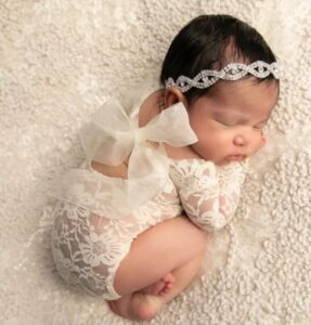 baby photography props outfit lace rompers newborn girl photo shoot outfits flower headband princess costume (white)