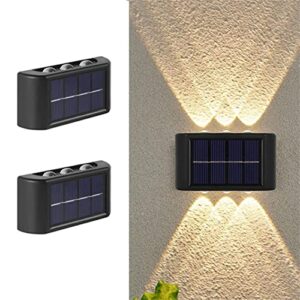 solar up down wall lamp,6 led exterior lights for house,2 pcs small exterior light fixture waterproof outdoor decorative lighting for home garden porch rooftop yards (warm white)