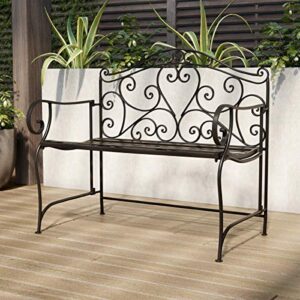lavish home folding garden bench – outdoor seating with scrollwork design – durable stylish accent furniture for porch or patio, 41″ x 16.75″ x 37″, black