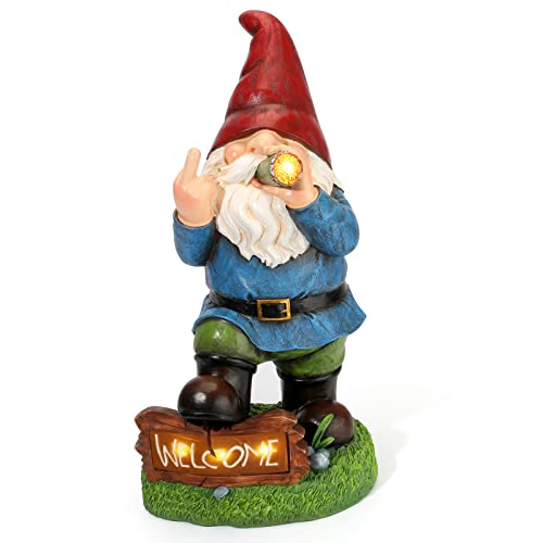 Gnomes Garden Decor, 13.5" Tall Solar Large Inappropriate Funny Gifts Gnome Outdoor Statues for Yard, Patio, Lawn, Outside Naughty Gnome Garden Decorations Gift for Men Women