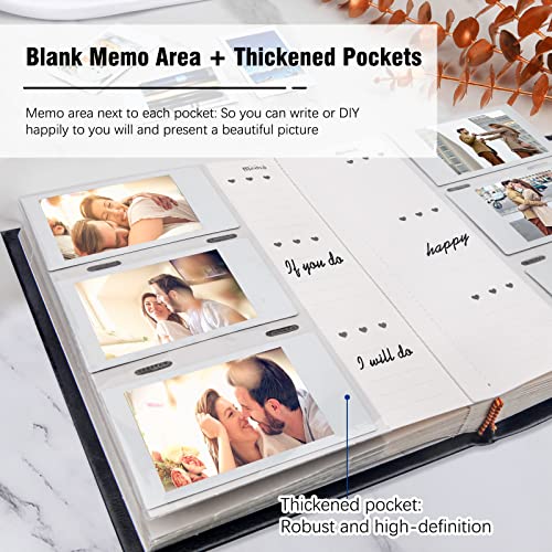 Photo Album for Fujifilm Instax Mini Camera, Polaroid Camera, Instax Photo Album with Memo Areas, 180 Pockets 2x3 Photo Album with Writing Space for Instax Mini 12 11 40 9 7+ Evo Liplay Camera,Black