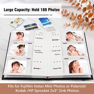 Photo Album for Fujifilm Instax Mini Camera, Polaroid Camera, Instax Photo Album with Memo Areas, 180 Pockets 2x3 Photo Album with Writing Space for Instax Mini 12 11 40 9 7+ Evo Liplay Camera,Black