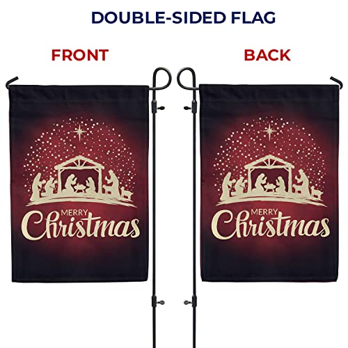 America Forever Merry Christmas Garden Flag - Gold Nativity, Glory To The Newborn King, Jesus Birth Wise Men Star of Bethlehem Religious Flag - Seasonal Yard Outdoor Decorative Flag - 12.5 x 18 Inches