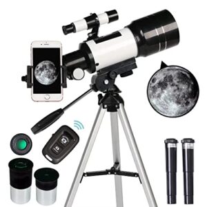 telescope for adults & kids, 70mm aperture refractor telescopes (15x-150x) for astronomy beginners, portable travel telescope with phone adapter & wireless remote, astronomy gifts for kids