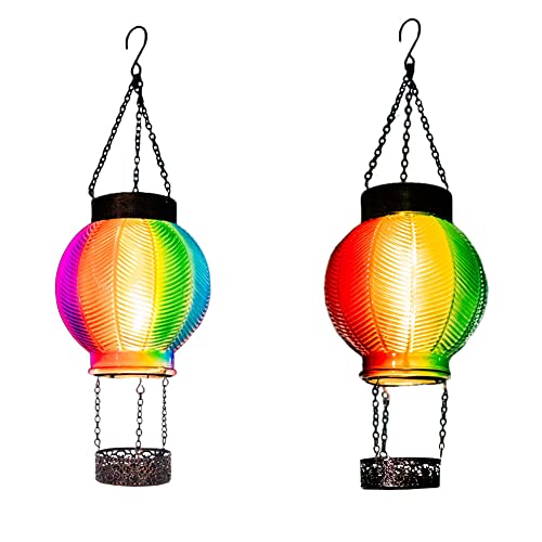 Two Kinds of Starsoul Hot Air Balloon Solar Lantern Unique Glass Solar Outdoor Lights Waterproof Hanging Solar Lanterns with LED Lamp for Patio Yard Garden Porch Decoration