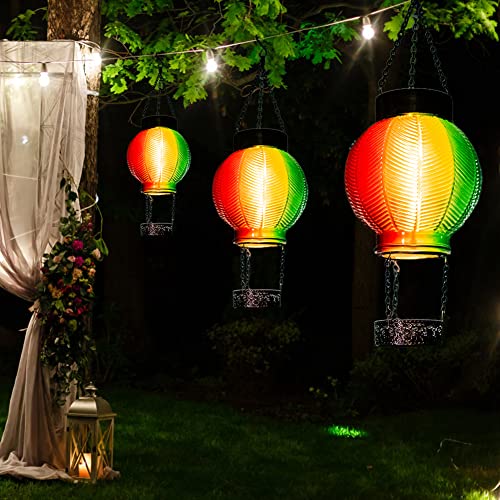 Two Kinds of Starsoul Hot Air Balloon Solar Lantern Unique Glass Solar Outdoor Lights Waterproof Hanging Solar Lanterns with LED Lamp for Patio Yard Garden Porch Decoration