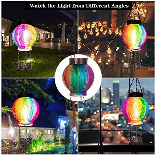 Two Kinds of Starsoul Hot Air Balloon Solar Lantern Unique Glass Solar Outdoor Lights Waterproof Hanging Solar Lanterns with LED Lamp for Patio Yard Garden Porch Decoration