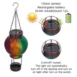 Two Kinds of Starsoul Hot Air Balloon Solar Lantern Unique Glass Solar Outdoor Lights Waterproof Hanging Solar Lanterns with LED Lamp for Patio Yard Garden Porch Decoration