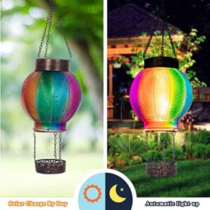 Two Kinds of Starsoul Hot Air Balloon Solar Lantern Unique Glass Solar Outdoor Lights Waterproof Hanging Solar Lanterns with LED Lamp for Patio Yard Garden Porch Decoration