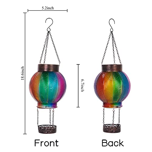 Two Kinds of Starsoul Hot Air Balloon Solar Lantern Unique Glass Solar Outdoor Lights Waterproof Hanging Solar Lanterns with LED Lamp for Patio Yard Garden Porch Decoration