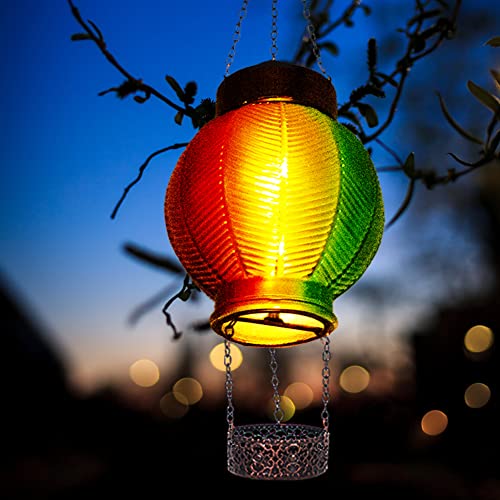 Two Kinds of Starsoul Hot Air Balloon Solar Lantern Unique Glass Solar Outdoor Lights Waterproof Hanging Solar Lanterns with LED Lamp for Patio Yard Garden Porch Decoration