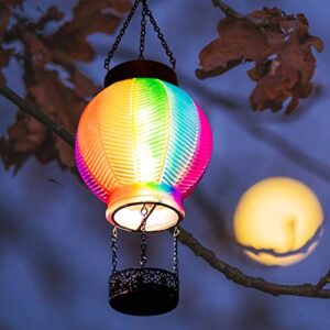 Two Kinds of Starsoul Hot Air Balloon Solar Lantern Unique Glass Solar Outdoor Lights Waterproof Hanging Solar Lanterns with LED Lamp for Patio Yard Garden Porch Decoration