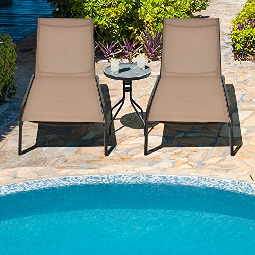 Giantex Patio Lounge Chairs for Pool Area, Outdoor Chaise Lounger with 6 Adjustable Position Smooth Wheels and Quick-Drying Fabric, Lawn Recliner for Backyard, Garden Sunbathing Chair (1, Brown)