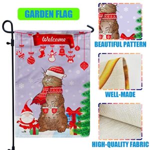 Seasonal Garden Flag Set of 12 for All Season Burlap Verticle Cat Flag 12x18 Inch Hanging Decoration Outside Yard for Holidays ThanksGiving/Christmas/New Year